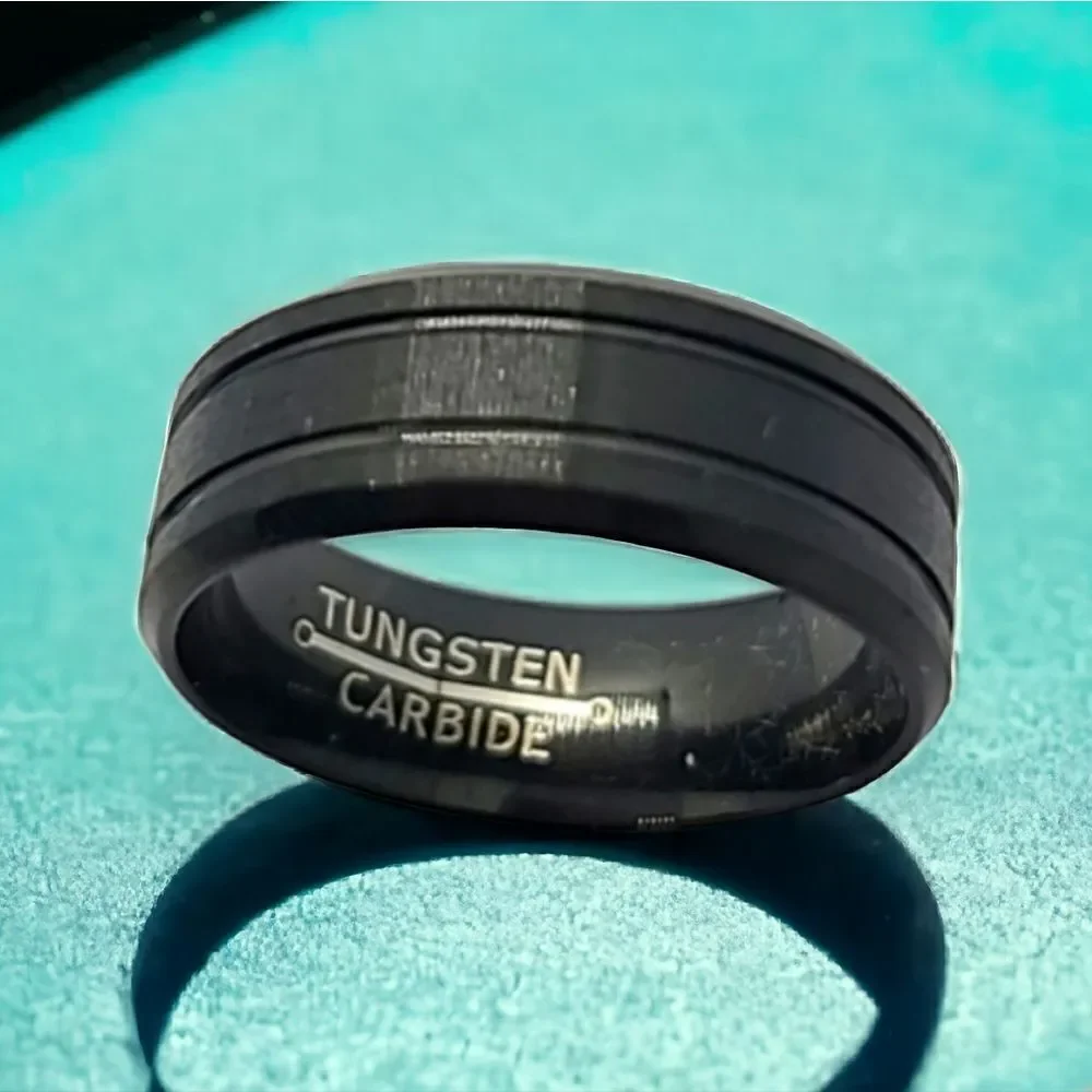 Matte Black Tungsten Ring 8mm Grooved Wedding Band Sizes 8 9 10 Unisex Casual